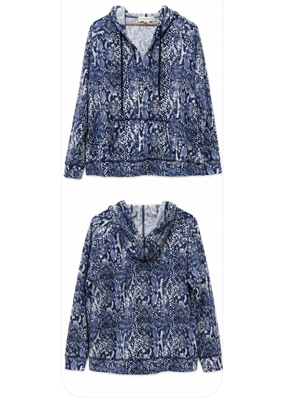 Cathy Daniels Blue Snake-Print Hooded Pullover Size L